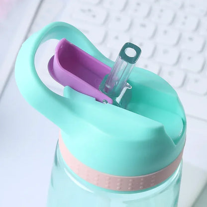 Kids Water Bottle with Straw BPA Free Children's Drinking Kettle 480ML Healthy Plastic Portable School Cup Transparent Water Cup