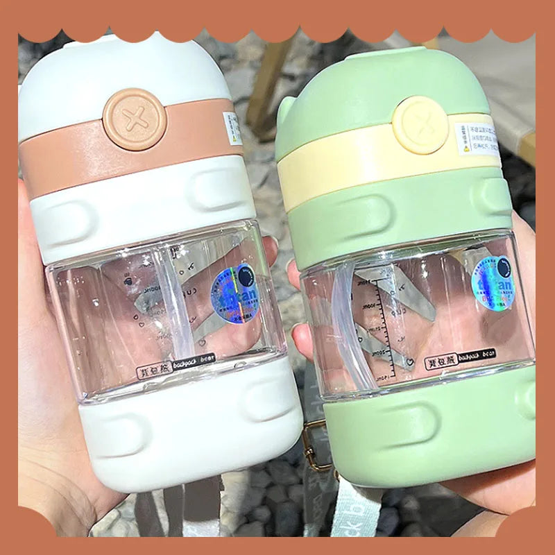 Water Bottle With Straw Cute Water Bottles For Children School Girls Boys Outdoor Portable Braces BPA Free Water Bottle For Kids