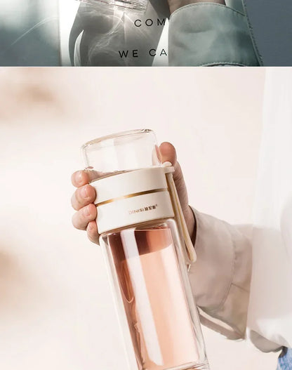 350ml/400ml Glass Water Bottles Tea Infuser Bottle Tea Separation Mug Double-Layer Portable Creative Water Cup Home Waterbottle