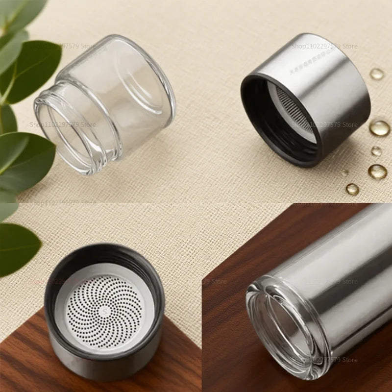 420ML Glass Tea Tumbler with Infuser Double Layered Water Bottle Removable Filter for Loose Leaf Tea Hot Drinks Office Travel