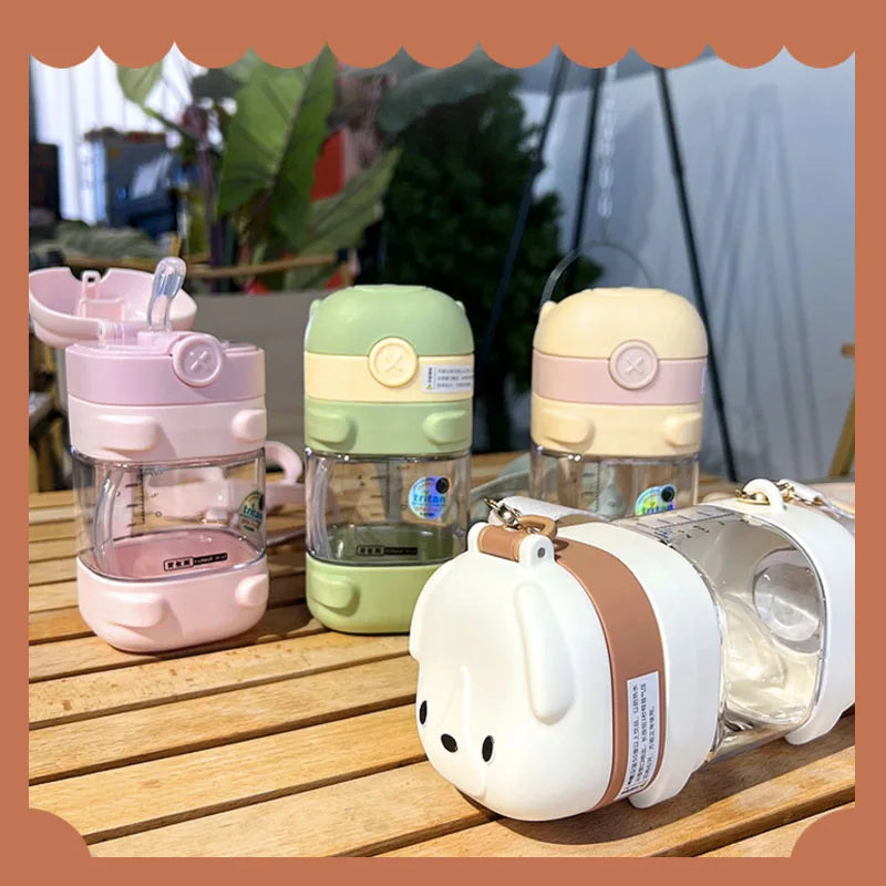 Water Bottle With Straw Cute Water Bottles For Children School Girls Boys Outdoor Portable Braces BPA Free Water Bottle For Kids