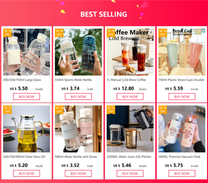 300-1000ml Glass Water Bottle Large Capacity with Time Marker Cover for Water Drink Outdoor PortableTransparent Milk Juice Cup