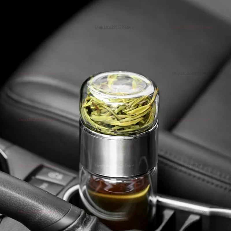 420ml Borosilicate Glass Tea Bottle Double Wall Infuser Tumbler with Tea Strainer Portable Drinkware for Hot Tea and Infusion