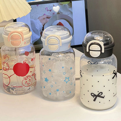 Cute Water Bottle With Straw Portable Plastic Up Cover Water Cup For Kid Kawaii Bottle Water Leak-Proof Cute Drinking Bottle