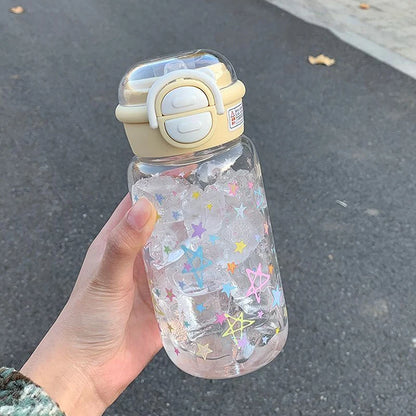 Cute Water Bottle With Straw Portable Plastic Up Cover Water Cup For Kid Kawaii Bottle Water Leak-Proof Cute Drinking Bottle
