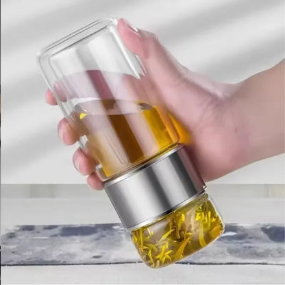420ML Glass Tea Tumbler with Infuser Double Layered Water Bottle Removable Filter for Loose Leaf Tea Hot Drinks Office Travel
