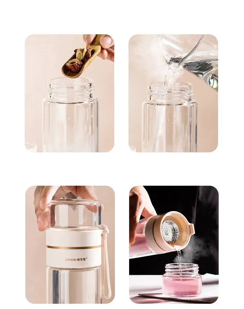 350ml/400ml Glass Water Bottles Tea Infuser Bottle Tea Separation Mug Double-Layer Portable Creative Water Cup Home Waterbottle