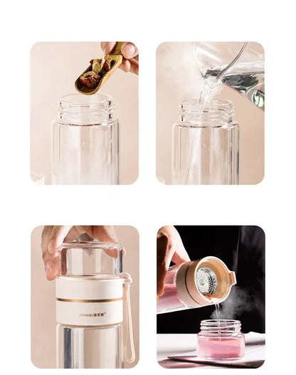 350ml/400ml Glass Water Bottles Tea Infuser Bottle Tea Separation Mug Double-Layer Portable Creative Water Cup Home Waterbottle