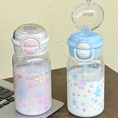 Cute Water Bottle With Straw Portable Plastic Up Cover Water Cup For Kid Kawaii Bottle Water Leak-Proof Cute Drinking Bottle