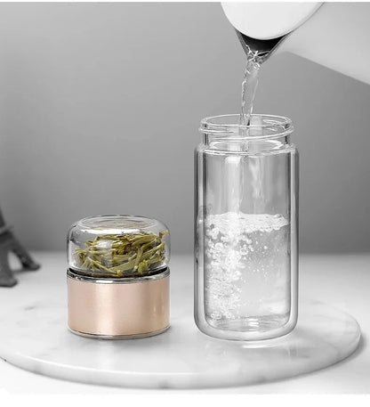 420ml Borosilicate Glass Tea Bottle Double Wall Infuser Tumbler with Tea Strainer Portable Drinkware for Hot Tea and Infusion