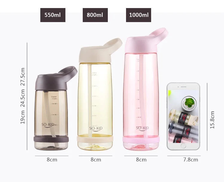 Outdoor Water Bottle with Straw Sports Bottles Leak Proof Eco-friendly Children School With Lid Hiking Camping Plastic BPA Free