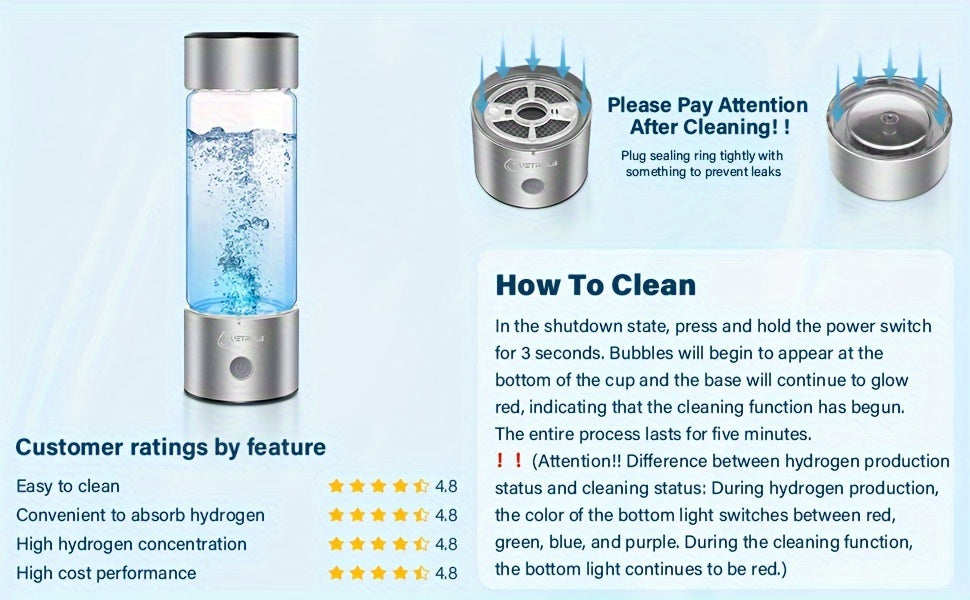 Hydrogen Water Bottle 2024, Hydrogen Water Bottle Generator with SPE PEM Technology Water Ionizer, Hydrogen Water Machine Improve Water in 3 Minutes for Home, Office, Travel, Daily Drinking