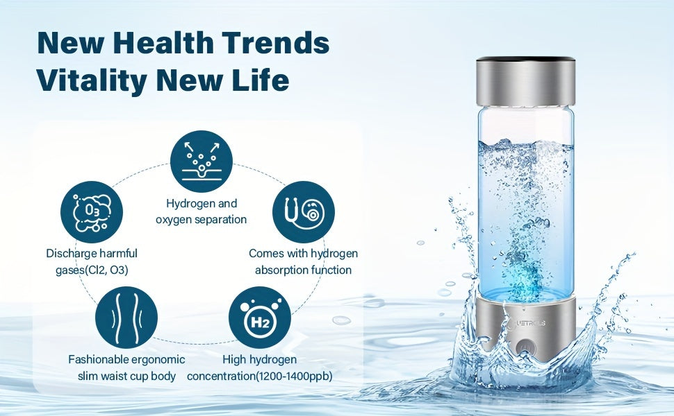 Hydrogen Water Bottle 2024, Hydrogen Water Bottle Generator with SPE PEM Technology Water Ionizer, Hydrogen Water Machine Improve Water in 3 Minutes for Home, Office, Travel, Daily Drinking